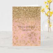 Girly Peach Gold Leopard Glitter Kaart (Gele Bloem)