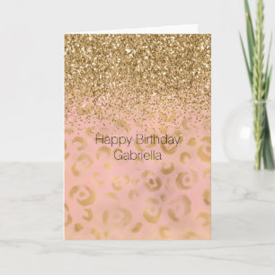 Girly Peach Gold Leopard Glitter Kaart