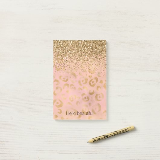Girly Peach Gold Leopard Glitter Post-it® Notes (Op bureau)