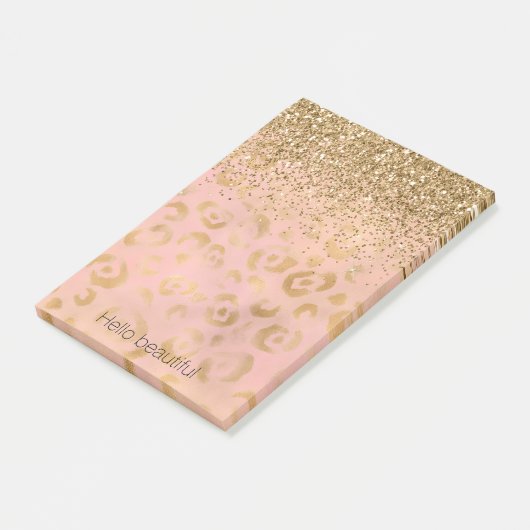 Girly Peach Gold Leopard Glitter Post-it® Notes (Schuin)