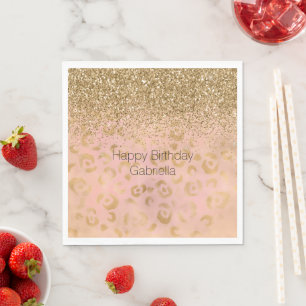 Girly Peach Gold Leopard Glitter Servet