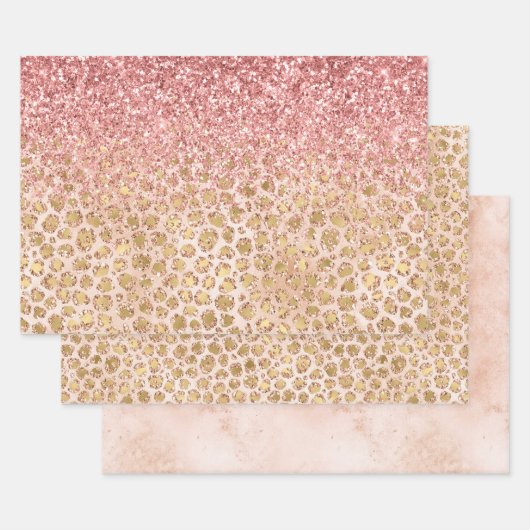 Girly Peach Gold leopard print roze Glitter Glitzy Inpakpapier Vel (Set)