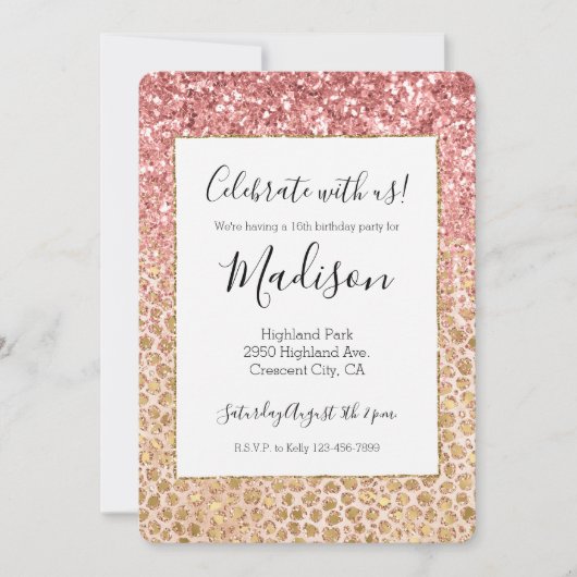 Girly Peach Gold leopard print roze Glitter Glitzy Kaart (Voorkant)