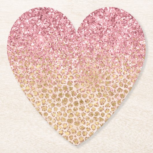 Girly Peach Gold leopard print roze Glitter Glitzy Kartonnen Onderzetters (Voorkant)