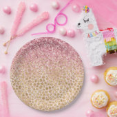 Girly Peach Gold leopard print roze Glitter Glitzy Papieren Bordje (Feest)