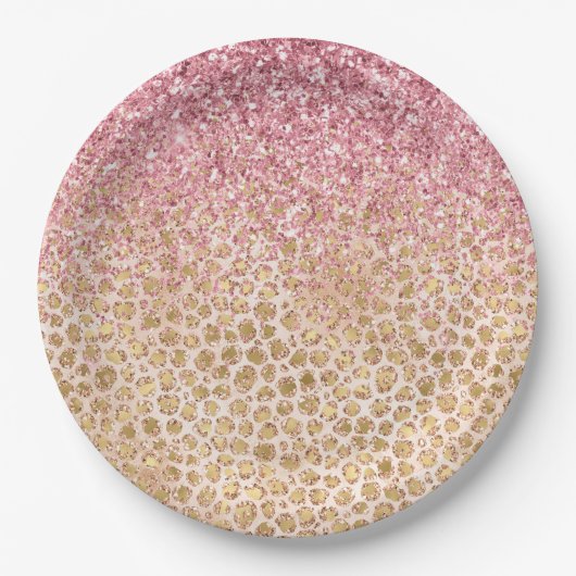 Girly Peach Gold leopard print roze Glitter Glitzy Papieren Bordje (Voorkant)