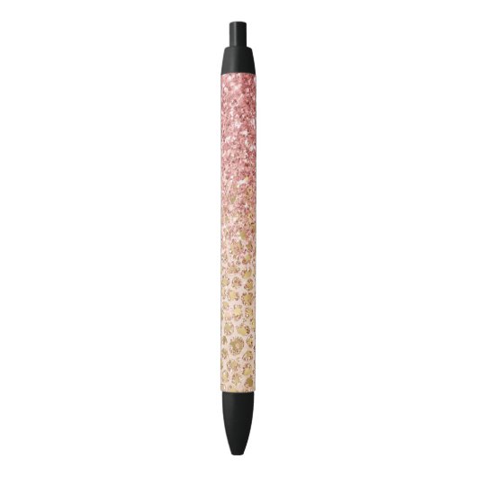 Girly Peach Gold leopard print roze Glitter Glitzy Zwarte Inkt Pen (Voorkant Verticaal)