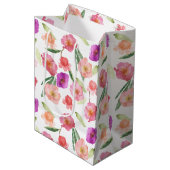 Girly Peach Pink Paarse Floral Waterverf Medium Cadeauzakje (Voorkant Gekanteld)