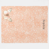 Girly Peach White Dots Butterfly   Fleece Deken (Voorkant (Horizontaal))