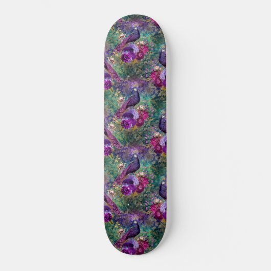 Girly Peacock rose violet Imaginaire skateboard (Recto)