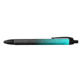 Girly Personalized Aqua Black Ombre Glitter Blauwe Inkt Pen (Bovenkant)