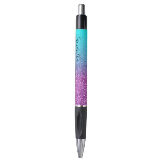 Girly Personalized Aqua Paars Ombre Glitter Pen (Voorkant Verticaal)