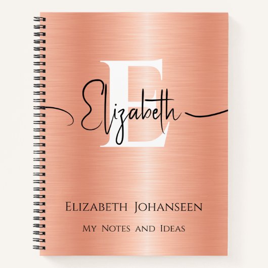 Girly Perzik Geborsteld Metalen Script Naam Monogr Notitieboek (Voorkant)