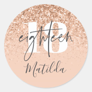 Girly perzik grijs glitter moderne typografie ronde sticker
