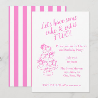 Girly Pink 2nd Birthday Invitation - Cake Theme 