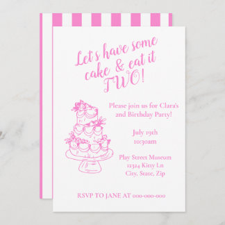 Girly Pink 2nd Birthday Invitation - Cake Theme  Kaart