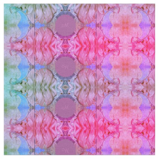 Girly Pink Abstracte Waterverf Boho Monogram Stof (Close Up)