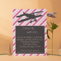 Girly Pink Airplane Birthday Invite