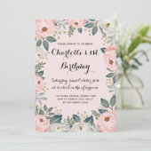 Girly Pink & Alabaster Floral Peony Birthday Party Kaart (Staand voorkant)