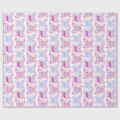 Girly Pink and Blue Butterfly Pattern Cadeaupapier (Vlak)