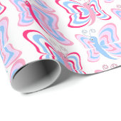 Girly Pink and Blue Butterfly Pattern Cadeaupapier (Rol Hoek)