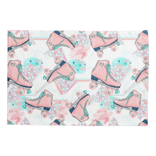 Girly Pink Aqua Roller Schaatsen - Gepersonaliseer Kussensloop (Achterkant)