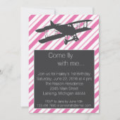 Girly Pink Avion Vintage Invitation d'anniversaire (Devant)