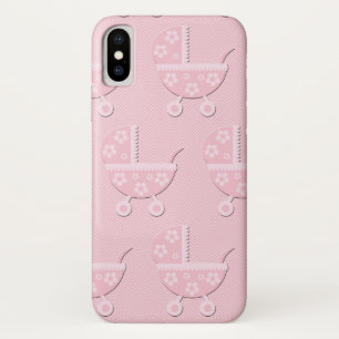 Girly PInk Baby Carriage Floral iPhone X Hoesje