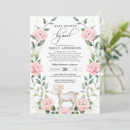 Girly Pink Baby Lamb Shower by Mail Quarantine Kaart (Staand voorkant)