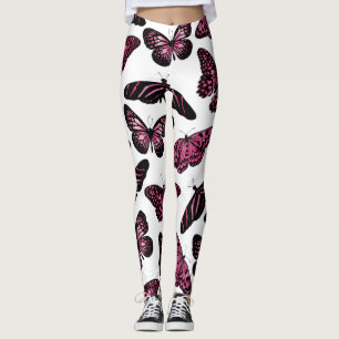 Girly Pink Black Butterflies Waterverf Pattern Leggings