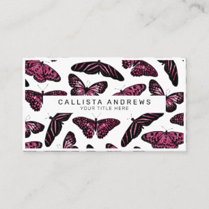 Girly Pink Black Butterflies Waterverf Pattern Visitekaartje