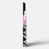 Girly Pink Black Damask Striped Monogrammed Case-Mate iPhone Case (Achterkant / Links)