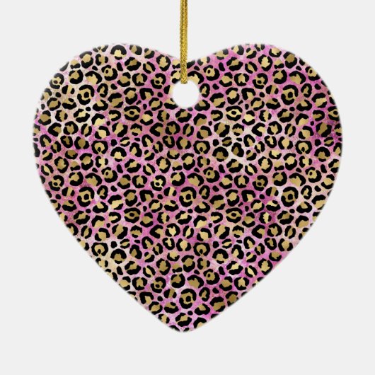 Girly Pink Black Glam Leopard Print Keramisch Ornament (Achterkant)