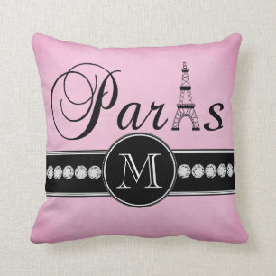 Girly Pink Black Paris Monogrammed Kussen