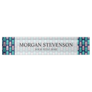 Girly Pink Blauwgroen Blue Tropical Pineapple Patt Naambordje