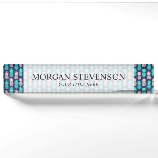Girly Pink Blauwgroen Blue Tropical Pineapple Patt Naambordje