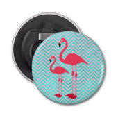 Girly Pink Blauwgroen Chevron Elegant Cute Flaming Button Flesopener (Voorkant)