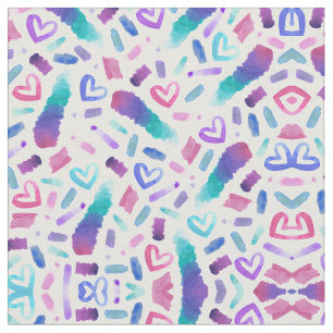 Girly Pink Blauwgroen Paarse Waterverf Doodles Stof