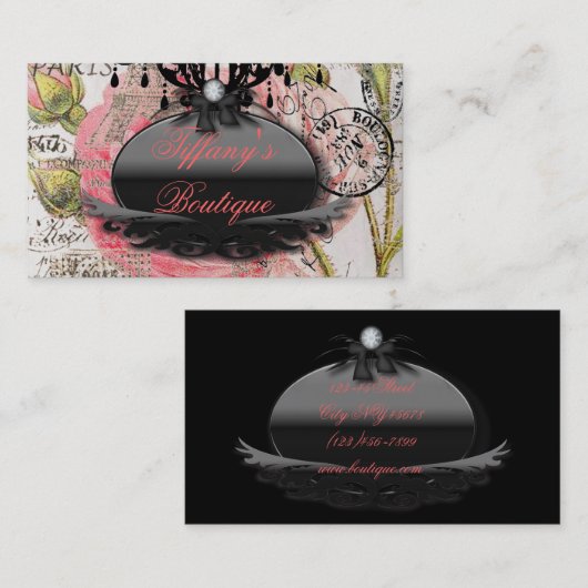 Girly Pink bloemensalon  Paris mode Visitekaartje (Voorkant / Achterkant)