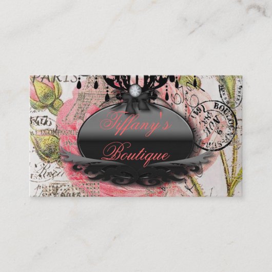 Girly Pink bloemensalon  Paris mode Visitekaartje (Voorkant)