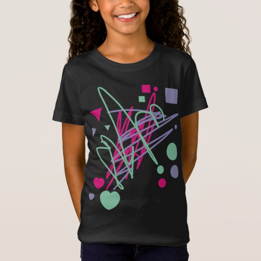 Girly Pink Blue Aqua Scribbles Heart Square Cirkel T-shirt (Voorkant)