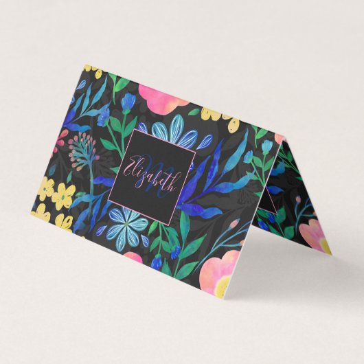 Girly Pink Blue Floral Grey design Visitekaartjes (Voorkant)