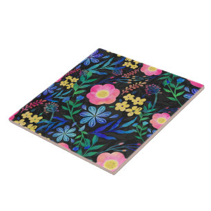  Girly Pink Blue Floral Grey-ontwerp Tegeltje