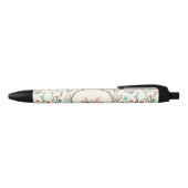 Girly Pink Blue Flowers Pattern Elegant Monogram Zwarte Inkt Pen (Bovenkant)