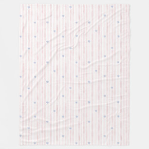 Girly Pink Blue Hearts Stripes Fleece Deken