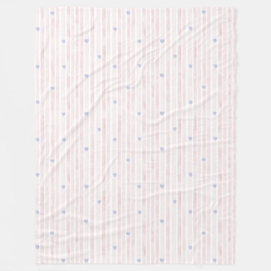 Girly Pink Blue Hearts Stripes Fleece Deken (Voorkant)