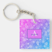 Girly Pink Blue  Snowflakes Monogram & naam Sleutelhanger (voorkant)