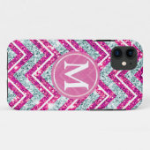 Girly Pink & Blue Sparkly Faux Glitter Chevron Case-Mate iPhone Case (Achterkant (horizontaal))