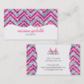 Girly Pink & Blue Sparkly Faux Glitter Chevron Visitekaartje (Voorkant / Achterkant)