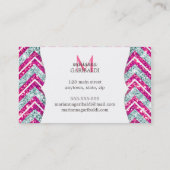 Girly Pink & Blue Sparkly Faux Glitter Chevron Visitekaartje (Achterkant)